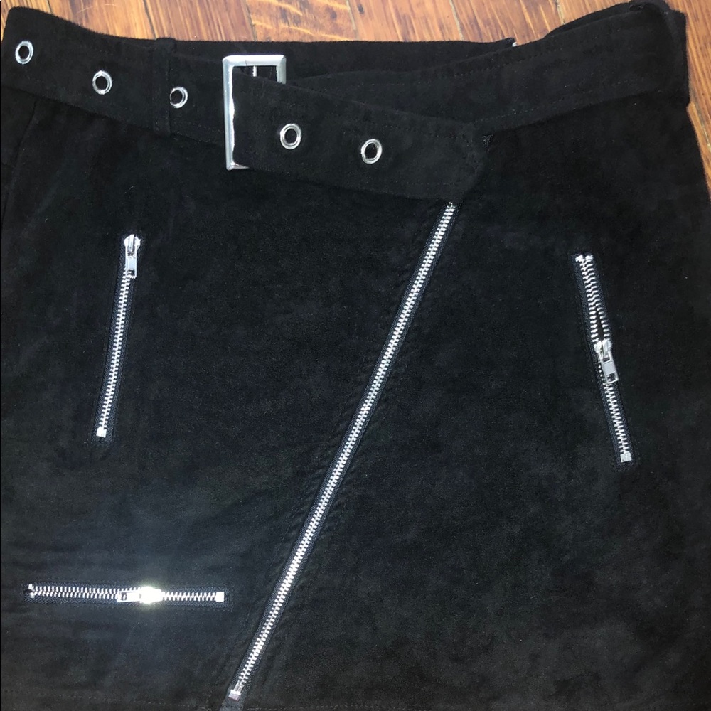 Black suede biker mini skirt